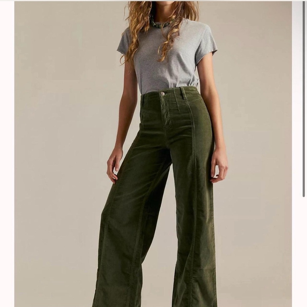 We the Free Olive Green High-Waisted Wide-Leg Pants